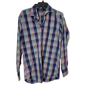 Peter Millar Long Sleeve Plaid Casual Button Up Shirt‎ Mens M Multicolor Pockets